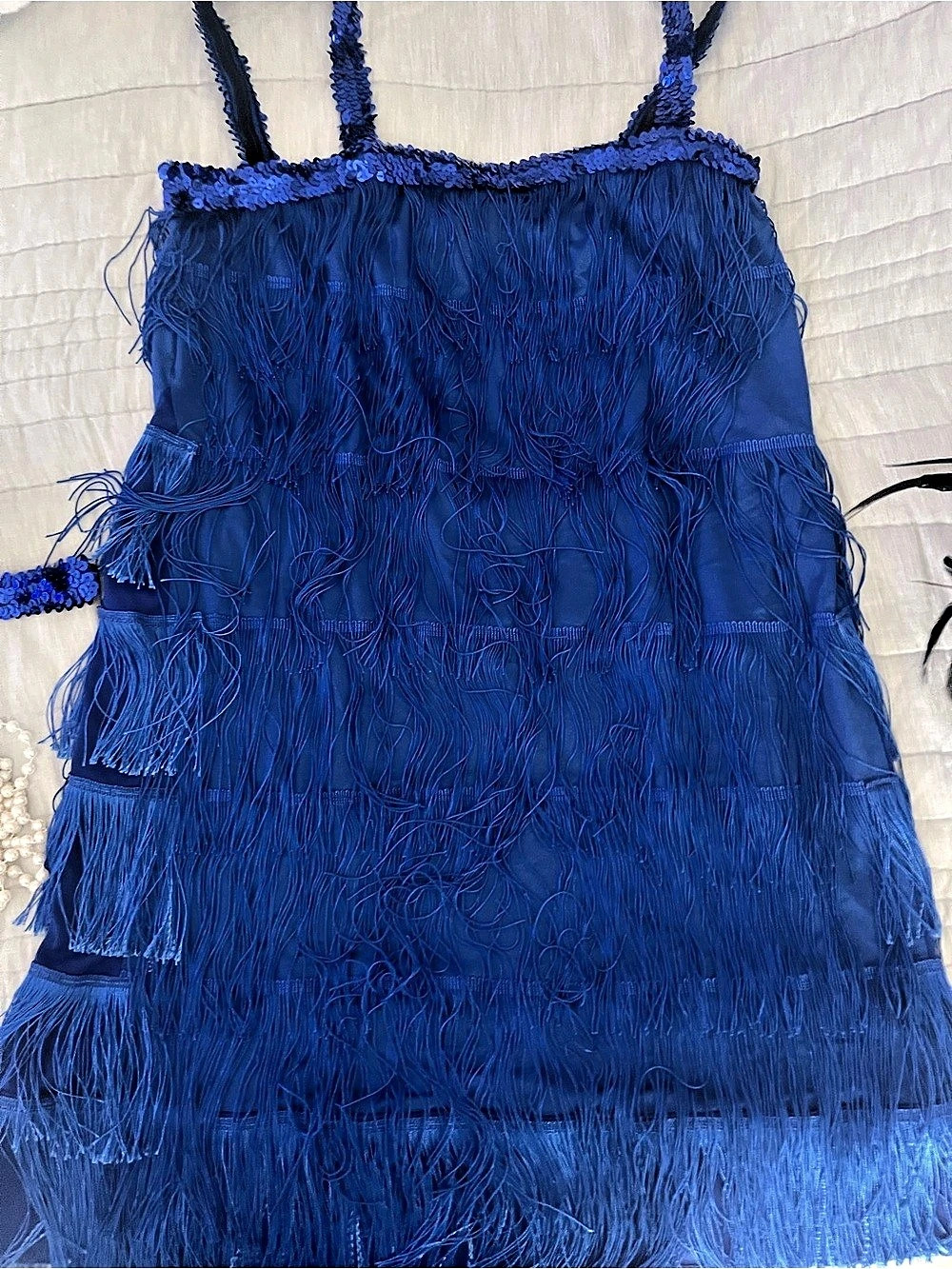 Halloween Royal Blue Fringe Mini Dress Party. Go back on time to a cabaret